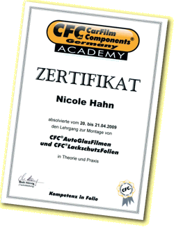 CFC Academy Zertifikat Tönungsfolie, Lackschutzfolie